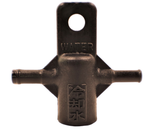 Mahindra water joint 11740415000 shown as a short metal coolant connector pipe with hose barbs or smooth ends that links radiator and engine hoses on Mahindra 2015, 2216, 2615, 2816 and 3015 tractors as part of the cooling system.