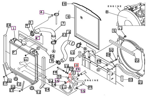 Mahindra water joint 11740415000 shown as a short metal coolant connector pipe with hose barbs or smooth ends that links radiator and engine hoses on Mahindra 2015, 2216, 2615, 2816 and 3015 tractors as part of the cooling system.