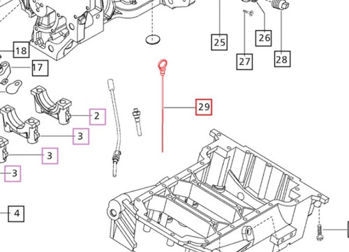 Mahindra Tier III engine oil dipstick 006008674F2 replacing 006008674F1 for crankcase with oil pan assemblies on 4565 5525 5530 6030 6525 6530 5555 5570 2555 2565 6065 6075 and 7060 tractor diesel engines.