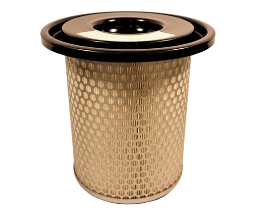 Mahindra primary outer air filter 15541012221 shown as a cylindrical pleated paper air element with metal end caps that slides into the air cleaner housing on Mahindra 10 Series 2810, 3510, 4110, 4510, 5010, 6010 and 6110 tractors to filter intake air before it enters the engine.