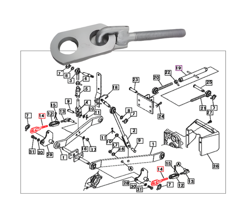 Mahindra 3 point hitch check chain end 10383034000 for 2415 2516 and Max 26 28 XL tractors right hand thread linkage stabilizer chain.