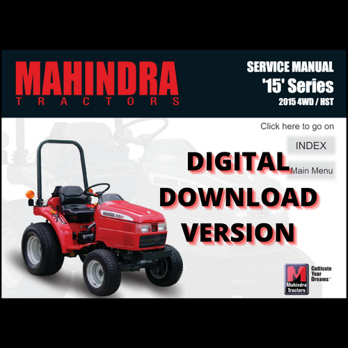 SERVICE AND OPERATOR'S MANUAL FOR MAHINDRA 2015 G AND HST  **DIGITAL VERSION**