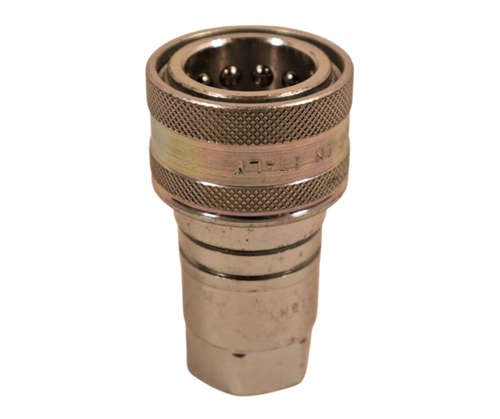 Mahindra/Buhler loader hydraulic female quick‑connect coupler BUH812840, 0.5 body with 3/4 FORB threads, for ML210, ML230, ML250, and ML260 loader valve kits.