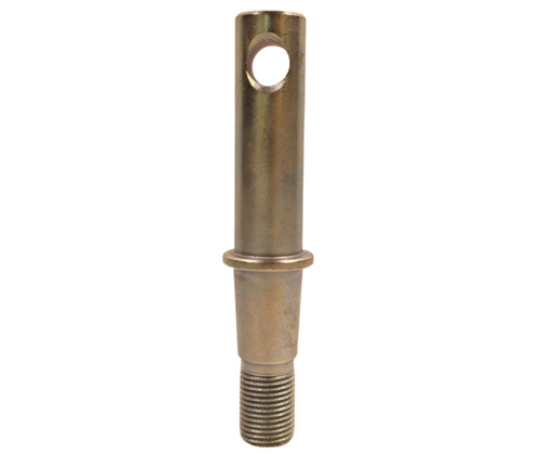 Mahindra lift arm pin 10442409000 shown as a heavy straight hitch pin with locking groove used to attach each lower 3‑point lift arm to the rockshaft on Mahindra compact and Max series tractors.