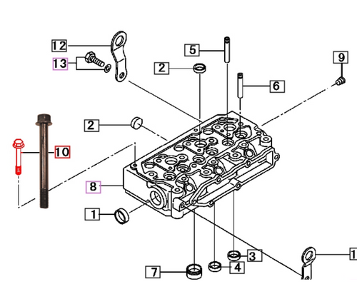 Mahindra cylinder head bolt 31A0121100 31A01-21100, OEM head bolt for Mahindra 1526, 1626, 3016, Max 22, Max 25, Max 26, Max 28 XL and Max XL T4 tractors using S3L and S3L2 engines, used to clamp the cylinder head to the engine block.