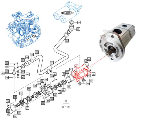Mahindra hydraulic gear pump assembly 22 x 10 cc 19025182002 dual-section pump for mForce 100 Premium and Standard Cabin tractors