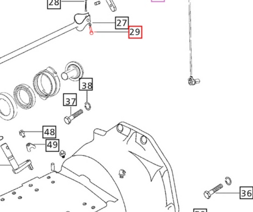 Mahindra pin rod end 000039374D used in clutch, brake, 4WD engagement, IPTO, direction control, differential lock, steering, and throttle linkages on various Mahindra tractor series.
