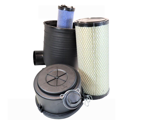 Mahindra 7-inch air cleaner assembly 008006352U91 006019166C91 for 6000 Series 6065 and 6075 2WD and 4WD open station and cab tractors, complete with primary and safety filters.