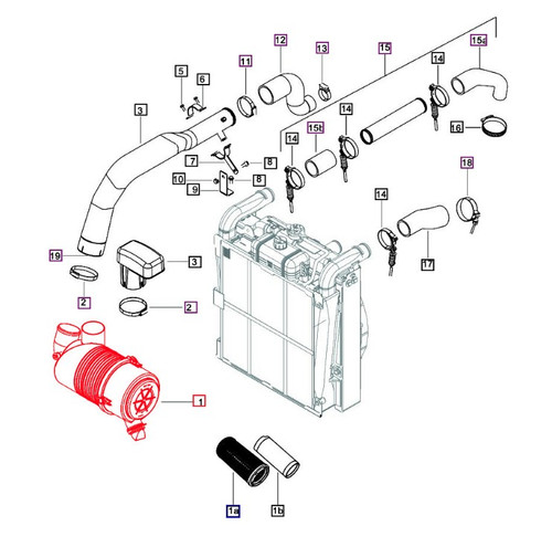 Mahindra 7-inch air cleaner assembly 008006352U91 006019166C91 for 6000 Series 6065 and 6075 2WD and 4WD open station and cab tractors, complete with primary and safety filters.