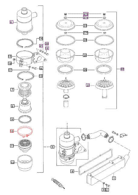 Mahindra air cleaner clamp 001231237R91 for securing the engine air cleaner housing on 05 and 25 Series tractors including 3505, E350, 3325, 3525, 4505, 5005, 475, 485, C4005, and 575 DI models.