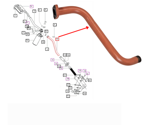 Mahindra hydraulic suction pipe E007201785C1 for 4530 5530 6030 6530 5545 5555 5565 and 5570 tractors, formed steel tube that carries oil from the hydraulic suction strainer to the hydraulic filter and pump inlet to maintain proper oil flow and filtration.