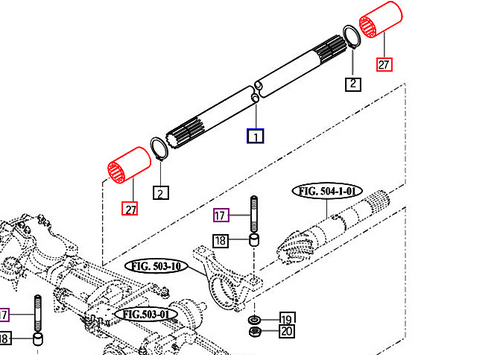Mahindra front drive shaft coupling D=32 part 14251320150 is used across many 10 Series tractors (2310 HST and 4WD Gear, 2810 4WD Gear and HST, 3510 4WD Gear old/new sheet metal and HST, 4010 Gear and HST, 4110 T2/T4, 4510 Cab T2/T4, 5010 Gear/HST Cab, 6010 HST Cab, 6110 Gear Cab and 7010 Cab) in the front axle bracket, front differential gears and front drive shaft groups, as well as 2500 Series 2540, 2555 Gear/HST Cab, 2565 Gear Cab and 2538 HST OS/Cab and 2600 Series 2638 OS/Cab, 2645 OS/Cab, 2655 Gear/HST OS/Cab, 2660 HST/PST OS/Cab, 2665 Gear Cab and 2670 PST Cab in the input gear, front axle bracket and front drive shaft assemblies. This splined D=32 coupling links the front propeller shaft, input gear and front axle/differential components to transmit 4WD drive power on Mahindra compact and utility tractors.