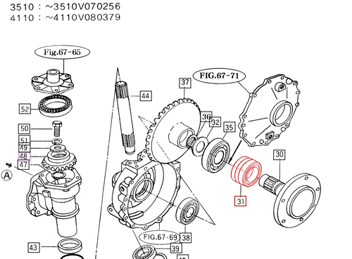 Mahindra front gear case oil seal 15604330121 shown as a double‑lip 55 x 79 x 23 mm rubber‑coated metal seal that presses into the front gear case on Mahindra 3510 and 4110 4WD tractors to seal around the front axle drive shafts and prevent gear oil leaks.