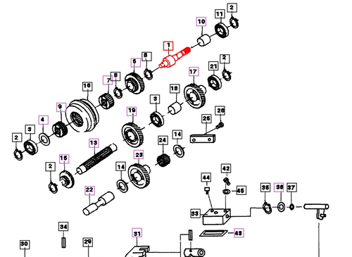 Mahindra shuttle shaft 14482080102 for 10 Series 2810 4WD gear old sheet metal tractors, OEM forward/reverse shuttle change shaft inside the transmission housing.
​