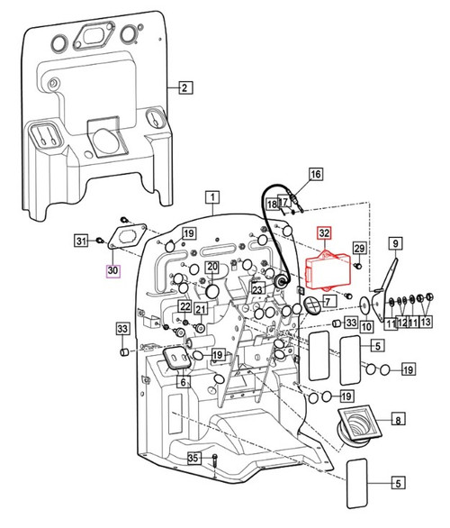 Mahindra dash controller assembly 13836802100 for 2600 Series 2638 HST open station and cab tractor instrument panel.