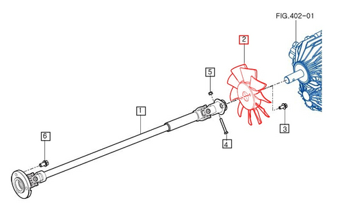 Mahindra hydrostatic transmission input shaft cooling fan 11612010010 for eMAX20S HST open station and cab tractors, shown in the input shaft and fast‑moving parts lists.