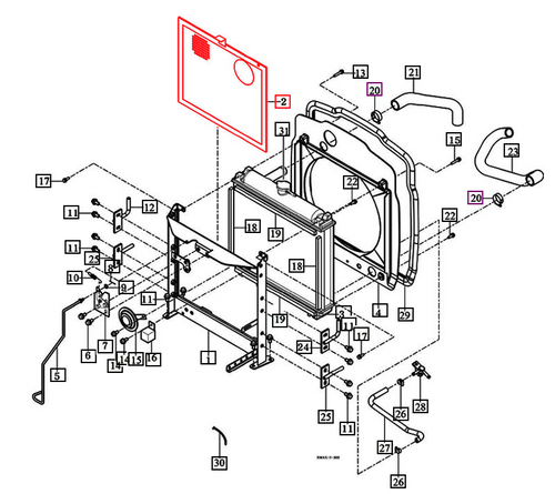 Mahindra radiator screen 11101042310GB for eMax 22, eMax 25, eMax 20S, and eMax L22 L25 tractor cooling radiator.