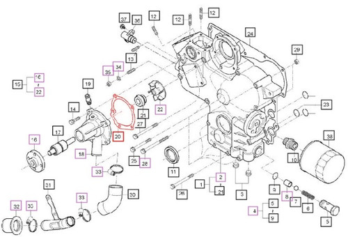 Mahindra water pump gasket E5760-73432 E576073432 for eMax 22 and eMax 25 T4 Series engine cooling system.