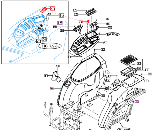 Mahindra PTO switch assembly 19026462301 for 9000 Series 9110/9125 and mForce 100/105/105XL cab tractors, OEM rocker-style PTO on/off switch mounted in the fender cover and connected to the tractor’s electrical PTO control circuit.
​