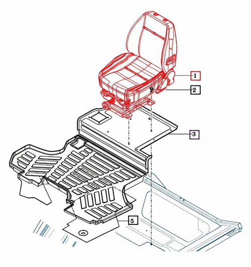 Mahindra seat assembly 18737632000 fits mForce 105 Premium and Standard cabin tractors. Designed as a direct-fit replacement to restore proper seating comfort and support in the cabin.