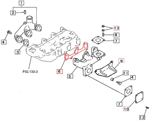 Mahindra 30H3000100 intake manifold gasket for 3015 HST tractor engine and repair gasket kit.