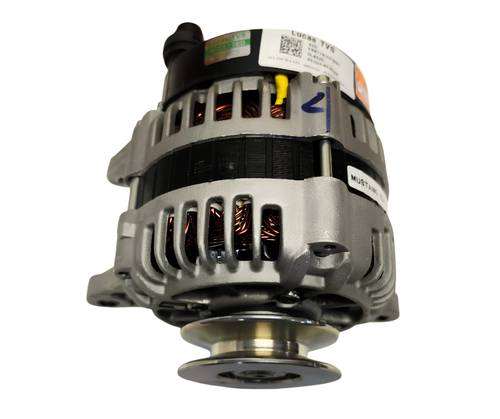 Mahindra 90 amp alternator E007701757B91, a Lucas‑style high‑output alternator that charges the battery and powers electrical systems on selected 1500, 1600, 2500, 2600, 3500 and 3600 Series T4 tractors.