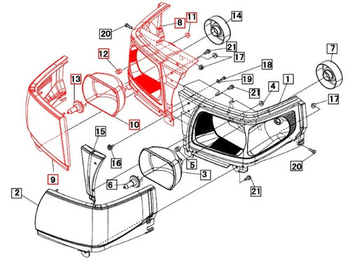 Mahindra right hand head lamp 19451182001 for 1533 1538 1526 and 1640 4WD T4 tractor bonnet.