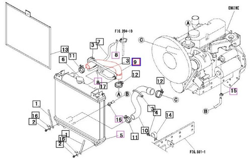 Mahindra upper radiator hose 19580421000 for Max 24, Max 25 XL, Max 26 XL, Max 26XLT, and Max 28 XL tractors, OEM molded hose connecting the engine outlet to the radiator inlet in the cooling system.