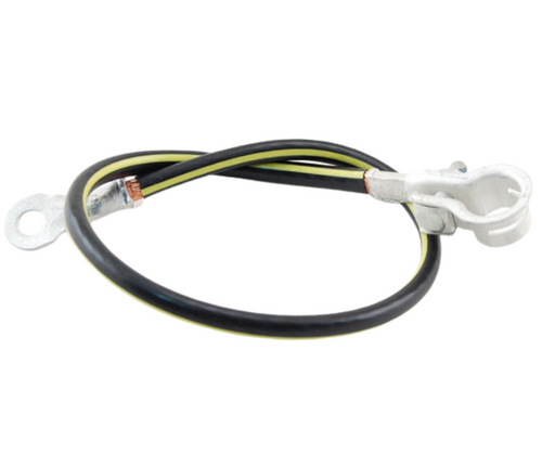 Mahindra negative battery cable 19042983000 shown as a heavy black insulated cable with battery terminal on one end and chassis/engine lug on the other, used to ground the electrical system on 2015, 2216, 2615 and 2816 tractors.