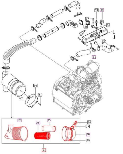 Mahindra Donaldson 8 inch air cleaner assembly 006010378C91 complete with inner and outer air filters for 4565 5525 6525 7060 7520 8560 mPower 75 and mPower 85 tractor engines.