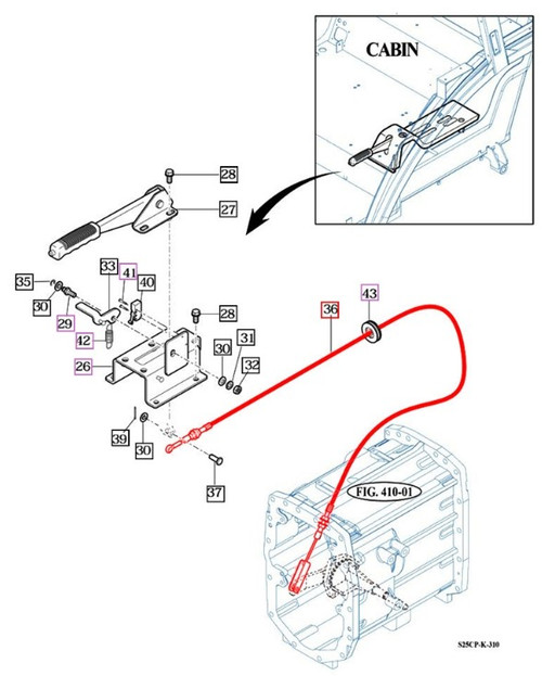 Mahindra hand brake cable assembly 15807612200 for 9110 and 9125 cab tractor parking brake system.