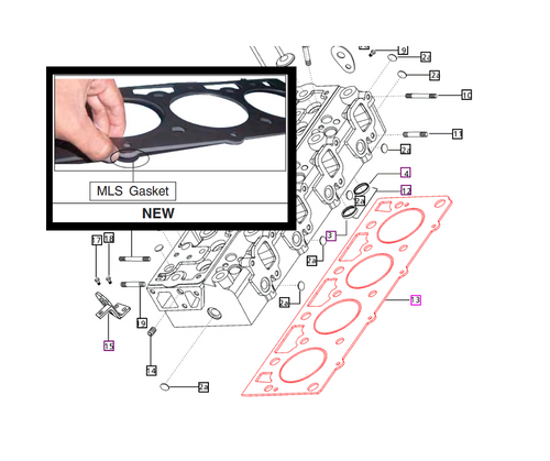 Mahindra cylinder head gasket MLS 006000798F2 multi-layer steel head gasket for 4-cylinder 5500 5520 5525 5530 6000 6025 6030 6500 6520 6530 7010 7085 7095 7520 8090 8100 8560 9110 9125 tractors.