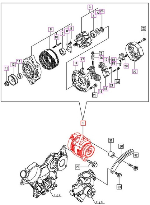 Mahindra eMax 20S 12V 40A alternator 12942377210 replacement for 40052159 charging the battery and electrical system on HST OS tractors.