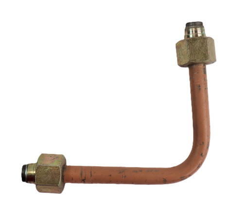 Mahindra right‑hand power steering pipe 007202030D1 shown as a pre‑bent 12 mm OD steel tube that connects the steering valve/hoses to the RH steering cylinder on 5520, 6520 and 7520 4WD tractors.