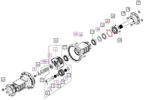 Mahindra rear axle carrier retainer gasket 006509704U1 for 6065 6075 7085 and 7095 tractor planetary and rear axle carrier transmission assemblies.
