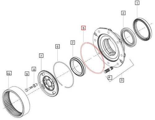Mahindra front wheel hub O-ring 006514878U1, a circular seal ring that fits between the front hub and axle components on 4WD tractors to keep lubricant contained and contaminants out.