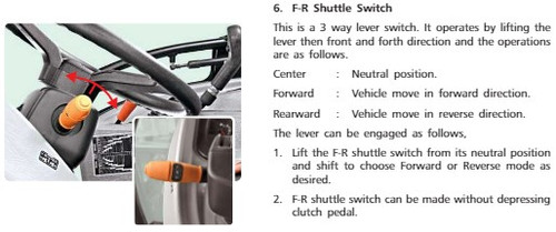 Mahindra forward / reverse direction switch E007703407C92 for Mahindra 6065, 6075, 7085, 7095, 8090, and 8100 tractors, used as the electrical selector switch that detects shuttle lever position and feeds the transmission control/safety system.