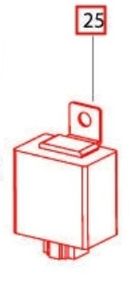 Mahindra Arjun Trealor flasher relay 007700326C93 for 6065 6075 7085 7095 8090 and 8100 tractors, rectangular electrical relay module that plugs into the wiring harness to operate the tractor’s turn indicators and hazard warning lights.