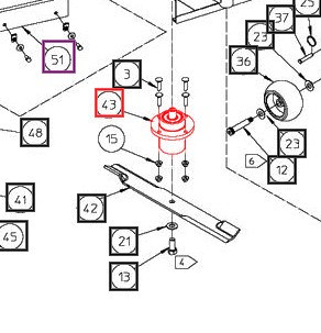 Mahindra blade spindle assembly AME050012 complete spindle for left right and center positions on Ameriquip MAH1660 MAH1672 MX60 Max and eMax 60 and 72 inch mower decks.