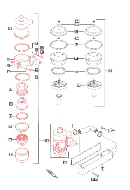 Mahindra 005556008R92 twin air cleaner assembly for 05 Series 3505 4505 475 DI 485 DI 5005 575 DI C4005 E350 25 Series 3325 3525 tractor engines
