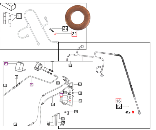 Mahindra copper washer M6 007202321C1 for hydraulic rockshaft lubricating line E007205688C2 on Mahindra 4025 4540 4550 5545 and other 25 30 35 3500 4500 5500 and 3600 Series tractor hydraulic and transmission systems