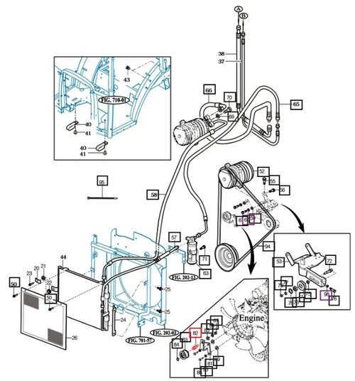 Mahindra HVAC tension pulley shaft 14625807230 shown as a straight steel shaft that passes through the A/C belt tension pulley in the roof HVAC unit on 4510, 5010, 6010 and 6110 cab tractors, allowing the pulley to pivot and maintain belt tension on the compressor drive.