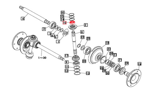 Mahindra front axle bearing 07500563044 shown as a sealed ball bearing used in the front axle or hub assemblies on various Mahindra compact and Max Series tractors, supporting rotating front axle or hub components depending on the specific model location.