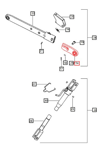 Mahindra Category 2 lower link slip ends E007606043D91 right hand and E007605717D1 left hand telescoping quick-release ball ends for 3 point lower arms on 35 3500 3600 Series tractors viewed from behind the tractor.