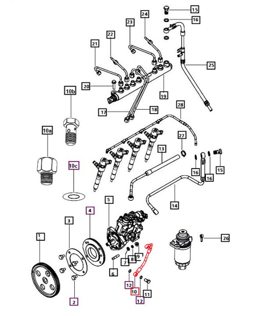 Mahindra high pressure lubrication line 006016137D1 shown as a small pre‑bent steel tube with flare fittings that routes pressurized engine oil from the crankcase gallery to the high pressure fuel pump body on various Mahindra Tier 4 tractor and Roxor engines to lubricate the pump internals.
