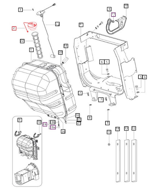 Mahindra fuel tank cap screw 007515304C1, a small fastener used to attach the fuel cap assembly components to the fuel tank on 5545, 5555, 5565 and 5570 T4 Synchro tractors.