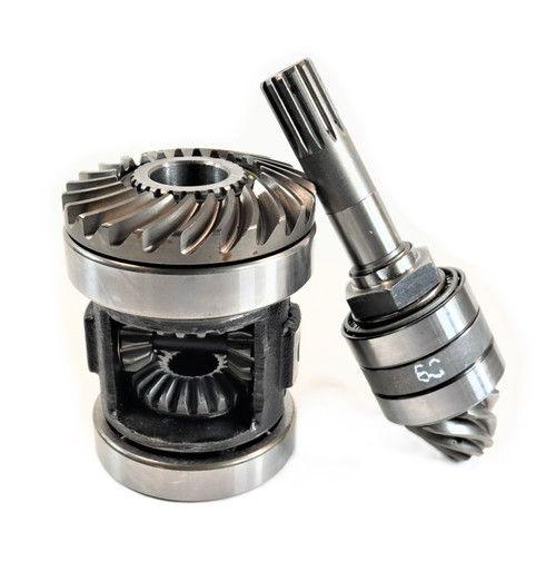 Mahindra front differential assembly 16704112001 (supersedes 16704112000) complete diff with pinion used in the front differential gears & shaft group on 10, 2500 and 2600 Series 4WD tractors including 2310–6110 and 2538–2660 models.