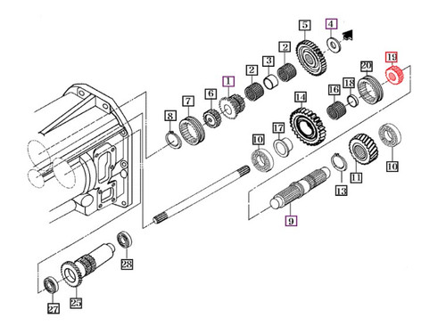 Mahindra hub 14502430170 used in the sub change gears assembly on 10 Series 3510 4WD Gear and 4110 tractors, including Tier 4 models, to support and locate the sub change gears in the transmission/chassis.