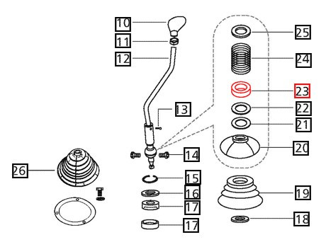 Mahindra retainer 000034880D for felt washer on gear shift lever used in gear shifter mechanism and transmission case cover front on selected 05, C, 25, 00, and 4500 Series tractors such as 3505, 3325, 4025, 4525, 5525, 6025, 4500, 5500, 6000, 6500, 4540, 4550, 4565, 475 DI, 485 DI, and 575 DI.