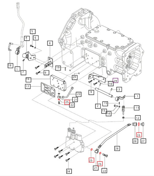Mahindra 1/4 inch BSP Dowty seal washer 005556339R1 used as a hydraulic sealing washer in multiple systems including rear axle mounting, transmission speed housing, PTO/PST valves, clutch release, lift housing, floor panel hydraulic ports, and power steering on a wide range of Mahindra tractor models.
